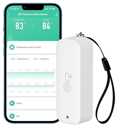 WiFi Thermometer Hygrometer: Smart Temperature Humidity Sensor with App Notification Alert, Data Storage Export, Calibrated Indoor Temperature Monitor, for Room Greenhouse Wine Cellar (1-Pack White)