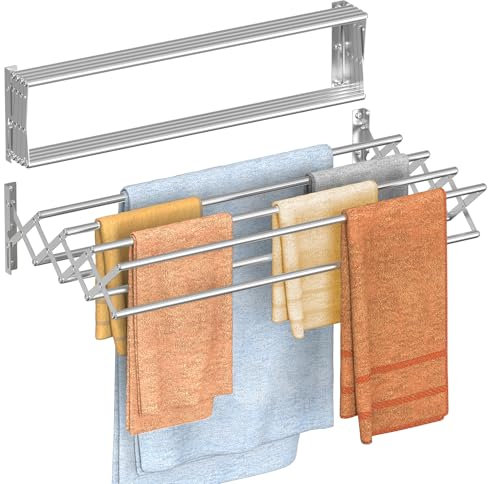 Innotic Wäscheständer Wandmontage Ausziehbar, Wasserdicht Wäschetrockner Wand 80cm mit 8 Stangen groß Raum, Platzsparend Wäscheständer für außen Bad Balkon Waschraum