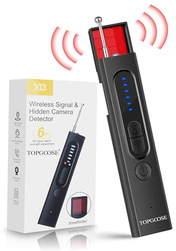 Hidden Camera Detectors, TOPGOOSE Camera Detector with 5 Levels Sensitivity 4 Modes, Portable Mini Design Spy Camera Detector for Hotel Bathroom Office Car Travel, 30H Working Time