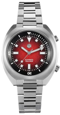 San Martin 42 mm kompressor dykare klocka SN0066 rostfritt stål fantastisk gradient urtavla, Tonad röd