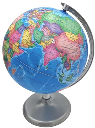 BURI Globe terrestre LED avec éclairage USB - Globe terrestre avec 4 LED et lumière blanche neutre - Diamètre : 19 cm - Hauteur : 28 cm - Lampe décorative et aide à l'apprentissage avec inscription