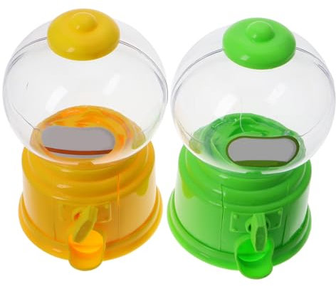 FOYTOKI Mini Candy Dispenser Machine 2Pcs Plastic Yellow Green Creative Vending Device and Storage Jar Portable Sweet Treats Holder for Boys and Girls Home Parties Family Interaction