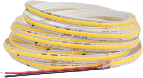 Tira de luces LED COB de 220V, cinta de luces Flexible IC inteligente, sin necesidad de controlador, alto brillo, 296 LED, iluminación lineal RA95, blanco cálido, 1-10m (4000K-Natural White, 2M)