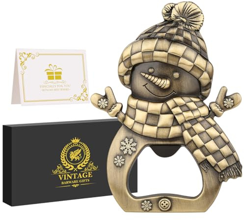 Forma di Pupazzo di Neve Apribottiglie, Cavatappi Birra Portatile, Apribottiglie con Scatola Regalo, Regalo per Natale, Compleanno, Festa, Festa del Papà, per Uomini, Donne, Amanti della Birra, Bronzo