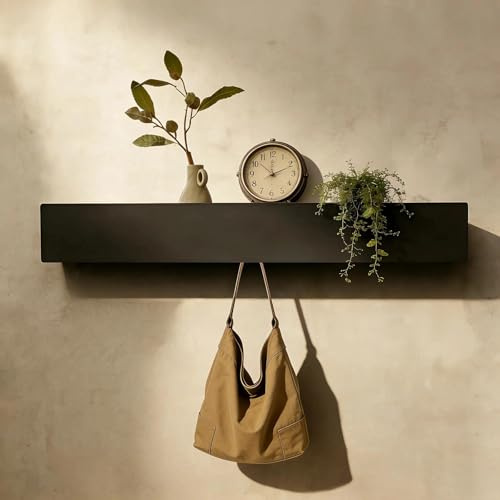 HERKINDNESS Ganci Appendiabiti, Appendi Chiavi a Muro Nero, Appendiabiti da Muro con 8 Ganci Nascosti, Stile Minimalista, Ideale per Soggiorno, Camera da Letto, Corridoio, Ingresso