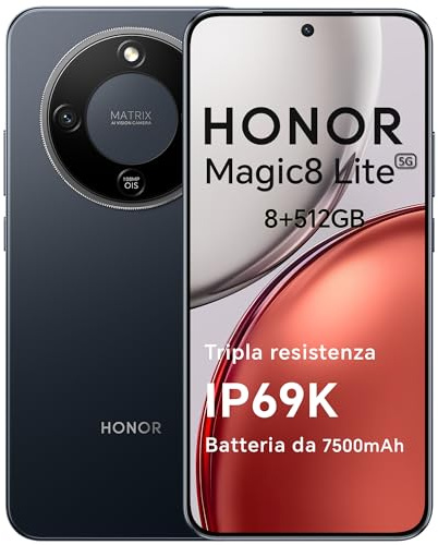 HONOR Magic8 Lite Smartphone 5G, 8+512GB, Dreifach Resistent-IP69K, 7500 mAh, Fotocamera AI OIS da 108 MP, 6,79 Zoll AMOLED-Display Handy, Intelligente KI-Erfahrung, Dual-SIM, NFC, Midnight Black