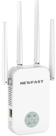 NEWFAST 523W AC1200 Ripetitore WiFi per PC Dual Band WiFi Extender con 4 Antenne, Porta Ethernet, Display Intelligente