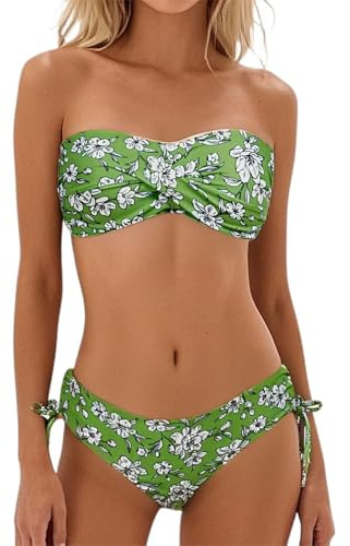 Generisch Bikini bandeau pour femme avec armatures, maillot de bain amincissant sans bandes bronzées, haut push-up et bas de bikini courbés balconette tanga maillot de bain sans bretelles S-XXL