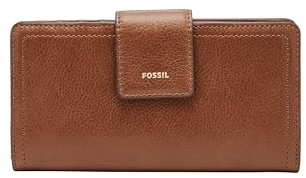 Fossil Women's Wallet, Logan Leather Wallet RFID Blocking Tab Clutch, Brown