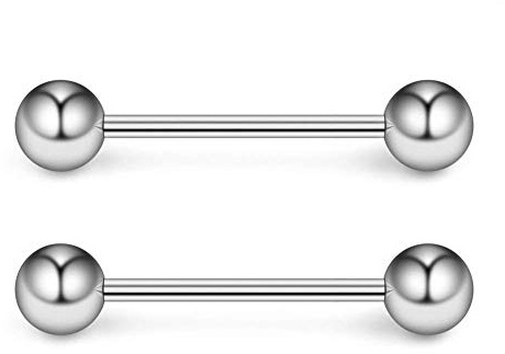 FECTAS 2-pack G23 titan tungpiercing bröstvårtspiercing barbellset 12/14/16/19/25 mm stavlängd piercing smycken, Titan