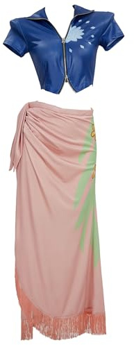 Haikyuu - Costume da donna Nico Robin per cosplay con gonna a fascia, decorato con motivo floreale e nappa, multicolore
