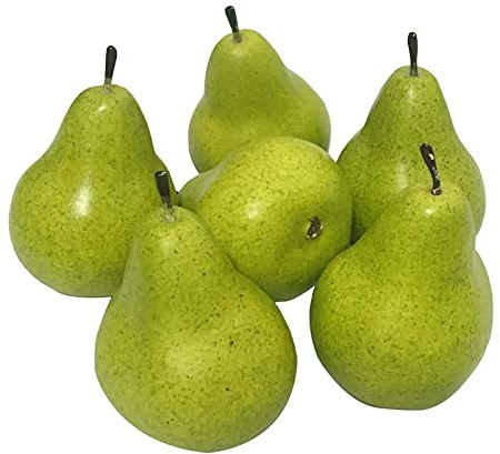 HLTER Artificial Fake Green Pears, Set of 6PCS Fake Pear Fruits Model Lifelike Green Pears Artificial Fruits Vivid Green Pear Simulation Fruit Set for Decor