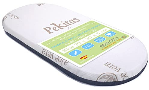 PEKITAS Universal-Matratze, oval, 70 x 30 cm, Babytragetasche, Höhe 5 cm, doppelseitig, atmungsaktiv, waschbarer Bezug