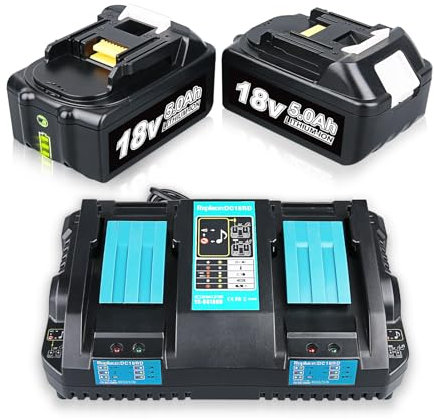 2X 5.0Ah 18V Li-Ion Ersatzakku für Makita BL1850B + 3.5A 14,4V-18V DC18RD Ladegerät für Makita Akku 18V BL1860B BL1860 BL1850B BL1850 BL1840 BL1830 BL1815 (5.0Ah+Ladegerät)