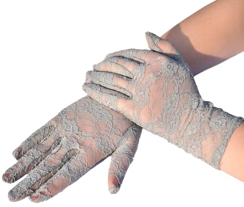 OTKARXUS Guantes de encaje para mujer, 1 par de guantes cortos florales para mujer, guantes de verano para boda, cena, fiesta, graduación, cosplay