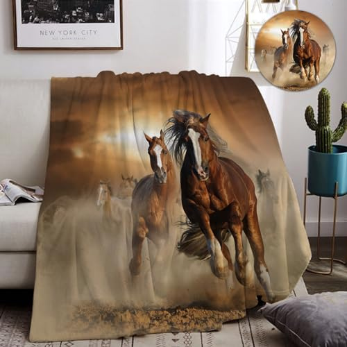 IUNTWEIE Horse Throw Blanket 150x200cm,Soft flannel fluffy and warm, 3D horse blanket as sofa blanket couch blanket bedspread (B, 150x200cm)
