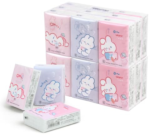 Lot de 27 mini mouchoirs de poche imprimés avec motif lapin, 8 feuilles par paquet, 3 plis, voyage, école, travail, sortie