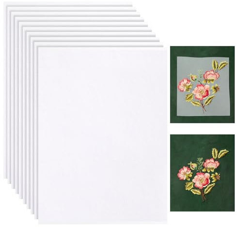 BEIMEIII 10 Stück A4 Wasserlösliches Stickvlies Selbstklebend Wasserlöslich Stickfolie Bedruckbar Wasserlösliches Stickvlies Bedruckbare Stickerei Papier für Drucken Handbemalt Bestickt