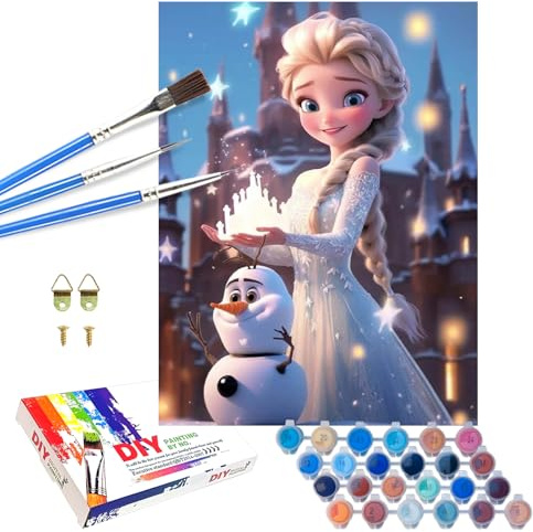 QDUODUO Frozen Pintura por números para niños y adultos, 40 x 50 cm, pintura grande por números, con pinceles de lienzo, pigmento acrílico, dibujos animados, anime, Elsa, princesa, pintura pintada a