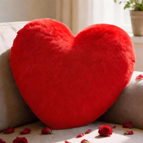 Cuscino Cuore, Cuscino a Forma di Cuore - 36 x 46 cm - Rosso Cuscino di Peluche a Forma di Cuore, Decorativo Love Aesthetic, Regalo di San Valentino per Soggiorno, Divano, Camera da Letto, Letto