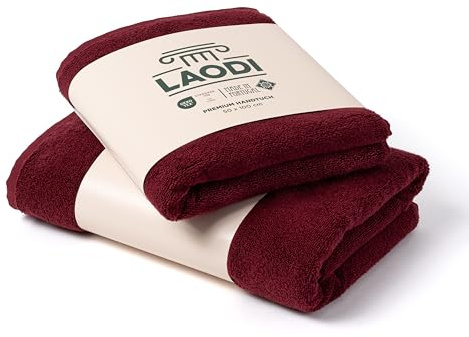 LAODI Premium Handtuch-Geschenkset, 2-teilig (Dusch- & Handtuch), 70 × 140 cm + 50 × 100 cm, 100% Baumwolle, 570 g/m², saugstark & weich, hergestellt in Portugal, Merlot Rot
