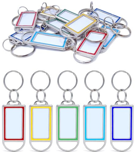 10 llaveros de metal con etiqueta extra grande para escribir, 10 unidades, etiquetas resistentes de colores con anillo para etiquetar llaves, mascotas, equipaje en la oficina o en casa – 5 colores (10
