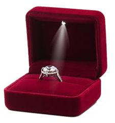 DELALO® Boîte à bagues avec lumière LED - En velours - Avec éclairage LED - Pour fiançailles, demande, mariage (bordeaux)