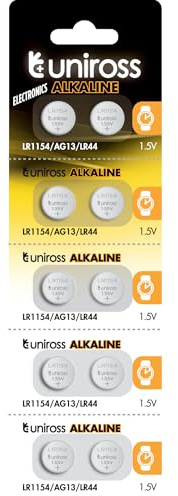 10 Batterie a Bottone LR1154 AG13 LR44 per Orologi Termometri Digitali Giocattoli Calcolatrici - Uniross Pile Alcaline 1,5V Piccole Sottili a Lunga Durata di Alta Qualità