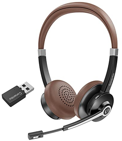 Cuffie Bluetooth V5.0, Hands Free Wireless Headset con microfono Cancelling per telefono cellulare, HD Stereo Sound & 25Hrs Playtime On-Ear Computer Cuffie con Dongle USB-A per PC Laptop Skype