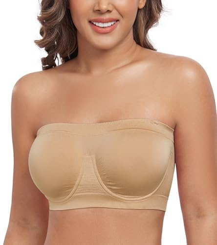 DotVol Women's Underwire Bralette Non Padded Bandeau Tube Top Multiway Bra(L, Beige)
