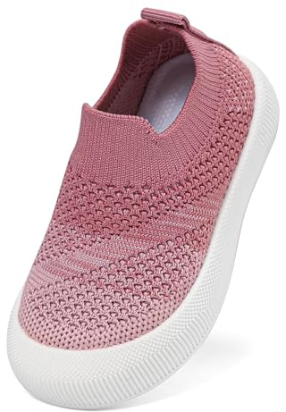 LACOFIA Zapatos Primeros Pasos Niñas Calzado Bebé Zapatillas Transpirable Malla Bebé con Antideslizantes Suela Goma Rosa 19/20
