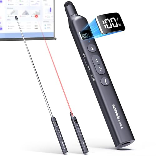Norwii N21 Puntero de Presentación Bluetooth con Puntero Didáctico Telescópico, Control Remoto de Presentación con Varilla Retráctil para PowerPoint, Presentador Inalámbrico, Avanzador de Diapositivas