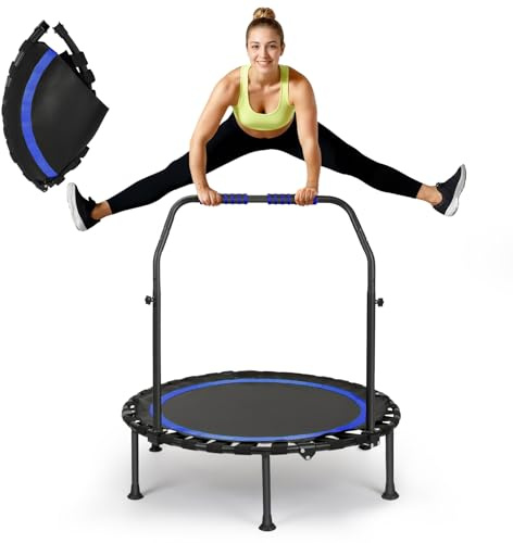 FitnessTrampoline,101cm Mini-Trampolin,Tragkraft 200 kg, tragbares Übungs-Rebounder-Trampolin mit verstellbarem Schaumstoffgriff (Blau)