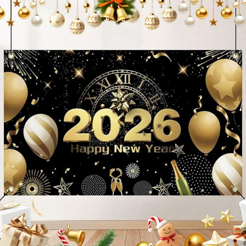 Decorazioni di San Silvestro 2026, striscione di Capodanno Happy New Year Banner sfondo di Capodanno decorazione di San Silvestro decorazione di Capodanno sfondo decorazione da parete striscione di