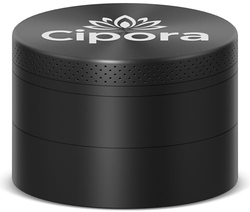 Cipora 2.5 Manual 3-Piece Zinc Grinder with Large Bottom Chamber (Black)