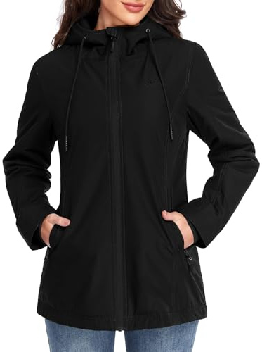 heekpek Veste Femme mi Saison Imperméable avec Capuche Manteau Léger | Coupe-Vent Blouson Printemps Automne, Décontracté Parka Mi-Longue, Manteau Zippée d'Extérieur avec Poches