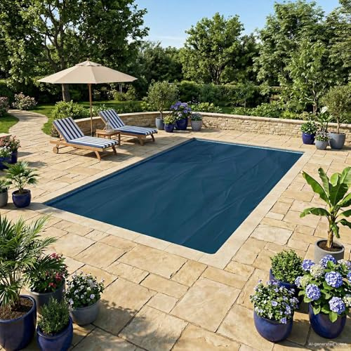 GeenYuu Poolskydd extra tung svart och blå 500 x 300 cm PE med luftkammare solfilm för pooler, väderbeständig, vattentät, isolerande, lämplig för rektangulära och runda pooler