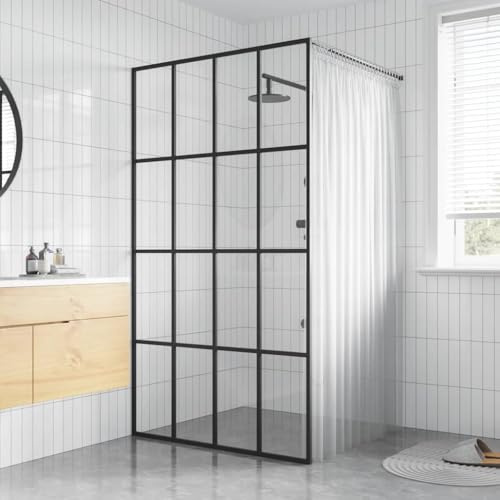 Ziaphsol Duschvägg för walk-in dusch, klart säkerhetsglas 80 x 195 cm, 4 glasbitar, med justerbar aluminiumprofil, för stänkskydd i badrummet, robust stabilisering