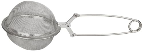 FACKELMANN Filtro per Te, infusore per Tisane, spezie, colino per The Riutilizzabile a Forma di Sfera, Acciaio Inox, Manico con Molla, Dimensione Ø8 x 19 cm