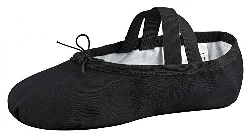 tanzmuster Ballettschuhe Mädchen - DANI - ganze Ledersohle- Schwarz Größe 33 - Ballettschläppchen für Kinder - Schwarze Tanzschuhe fürs Ballett