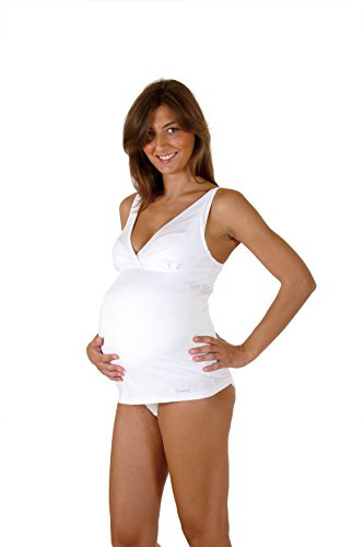 Premamy - Camiseta Interior para Maternidad, Estilo básico, Sujetador de Lactancia - Blanco - V (L)