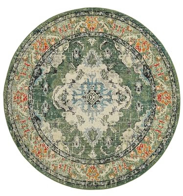 RugVista, Leia, Teppich, Mittelflor, ∅ 150 cm, Rund, Modern, Oeko-Tex Standard 100, Polypropylene, Flur, Schlafzimmer, Küche, Wohnzimmer, Grün, Dunkelgrün