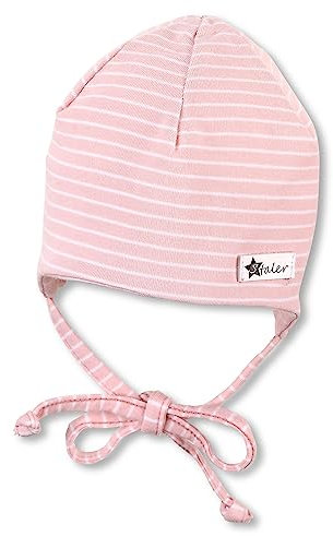Sterntaler OCS Beanie Ringel - weiche Beanie Mütze aus Singlejersey (Bio) mit dezenten Streifen - Mädchen Kopfbedeckung - Baby und Kinder Übergangsmütze mit Bindeband - ab Geburt - rosa, Größe 39
