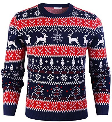iClosam Pull de Noël Homme à Manche Longue Tricots Top Pullover Imprimé Col Rond -Multicolore - M