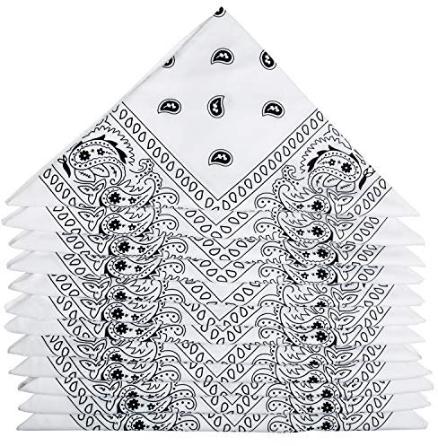 ZWOOS Bandanas für Herren und Damen, 12er-Pack Paisley Kopftuch, Neuheit Cowboy Halstücher für Modekoordinate (Weiß)