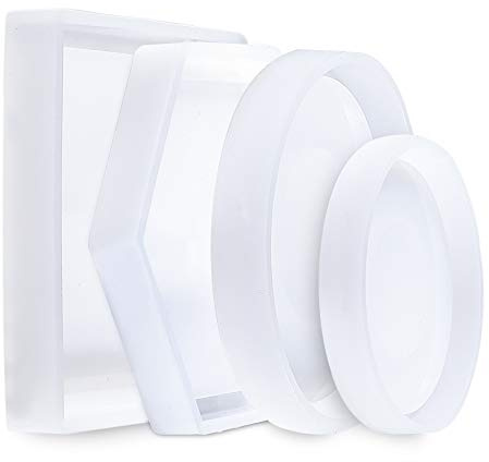 Moldes de Resina de Silicona Epoxi Moldes de Fundición Hexágono Cuadrado Redondo para DIY Manualidades Decoración del Hogar 4 Piezas
