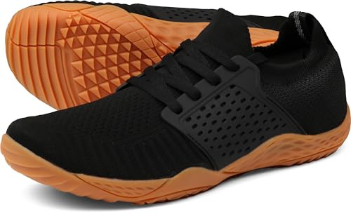 WHITIN Men's Trail Running Shoes Minimalist Barefoot 5 Five Fingers Wide Width Toe Box Size 11 Training Gym Workout Fitness Low Zero Drop Sneakers Treadmill Free Athletic Ultra for Male Black Gum 44