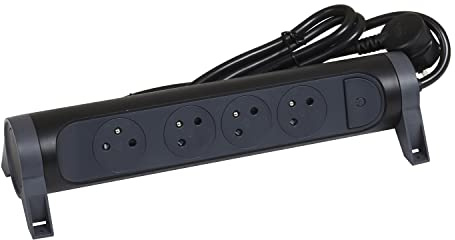 LEGRAND - Multiprise Rotative Avec Interrupteur à Voyant LED - 4 Prises Surface avec Terre - Cordon 3m - Noir et Gris Foncé