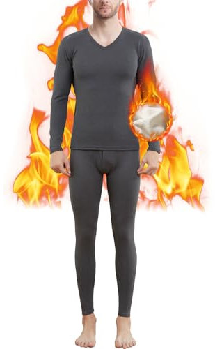 Thermounterwäsche Herren, Funktionsunterwäsche Innenfleece Skiunterwäsche Winter Warme Thermowäsche Set Atmungsaktiv Thermo Unterwäsche Langarm Thermounterhemd Thermounterhose für Männer Dark Gray-XL