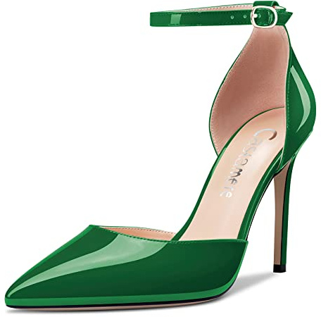 Castamere Femmes Aiguille Haut High Talon Heel Pointu Bout Lanières Cheville Two-Piece Dress Escarpins Slip-on Boucle Mariage Party 10 CM Heels Vert Vernis 38 EU